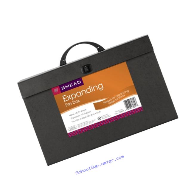 Smead A-Z and Subject Expanding File Box, 19 Pockets, Alphabetic (A-Z) and Subject, Latch Closure, Legal, Black ( 70804)