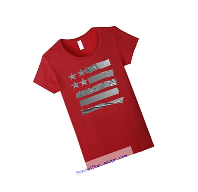 Womens Mechanic American Flag Duct Tape T-shirt Patriotic Large Cranberry
