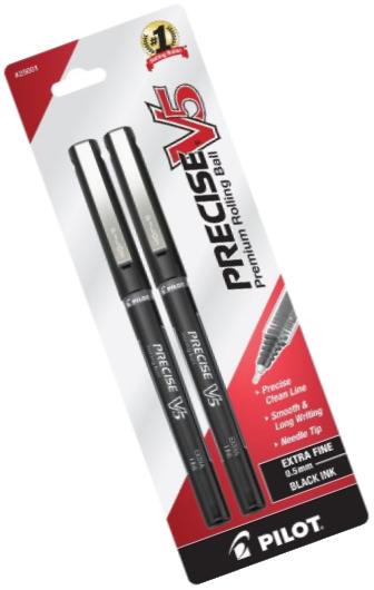 Pilot Precise V5 Stick Rolling Ball Pens, Extra Fine Point, 2-Pack, Black Ink (25001)