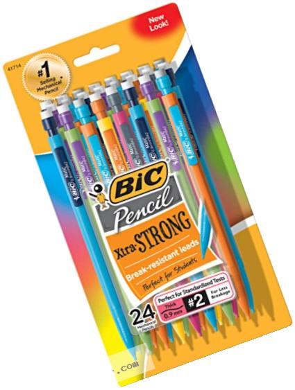 BIC Pencil Xtra Strong (colorful barrels), Thick Point (0.9 mm), 24-Count