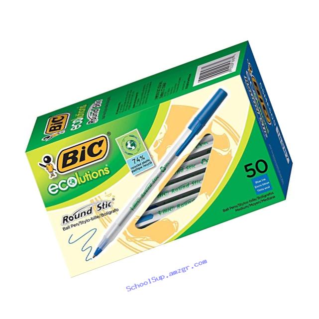 BIC Ecolutions Round Stic Medium Ballpoint Pen (1.0mm) 50-Count Box, Blue (GSME509-BLU)