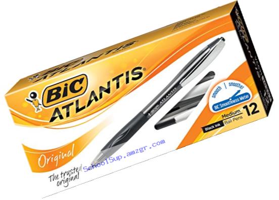 BIC Atlantis Original Retractable Ball Pen, Medium Point (1.0 mm), Black, 12-Count