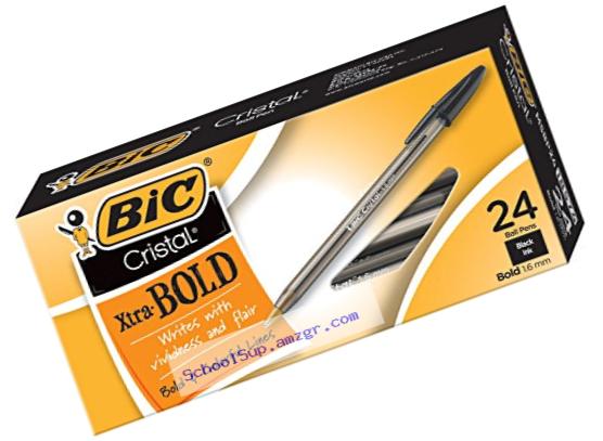 BIC Cristal Xtra Bold Ball Pen, Bold Point (1.6mm), Black, 24-Count