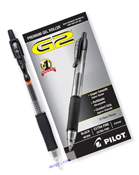 Pilot G2 Retractable Premium Gel Ink Roller Ball Pens, Extra Fine, Dozen Box, Black
