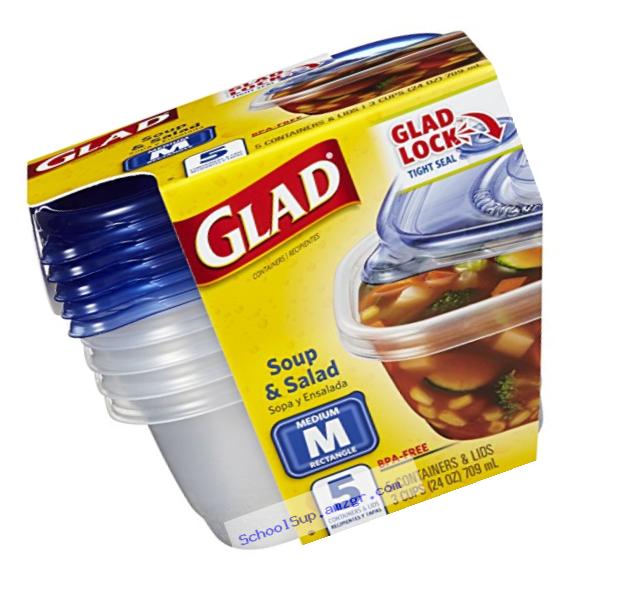 Glad Food Storage Containers - Soup and Salad Containers - 24 Ounce - 5 Count - 6 Pack