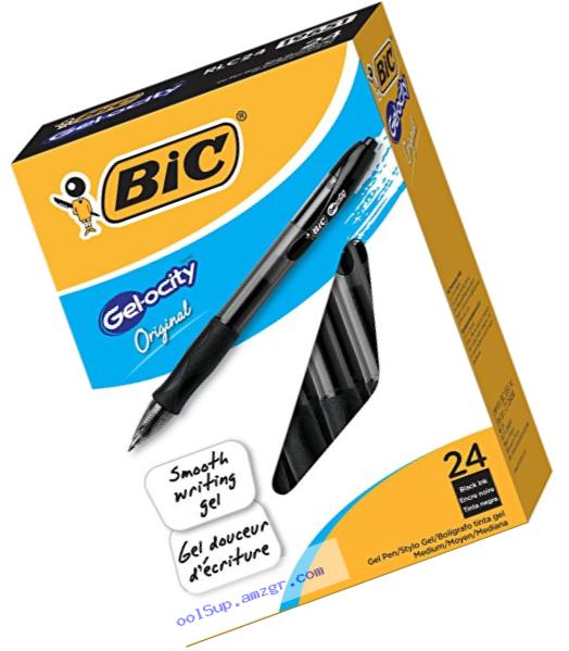 BIC Gel-ocity Retractable Gel Pen, Medium Point (0.7 mm), Black, 24-Count