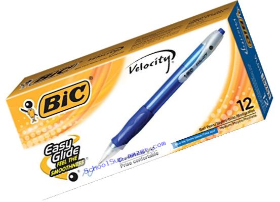 BIC Velocity Retractable Ballpoint Pen, Refillable, Medium Point (1.0 mm), Blue, 12-Count